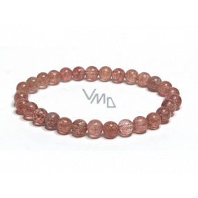 Crystal strawberry bracelet elastic natural stone, bead 6 mm / 16 - 17 cm, stone stones