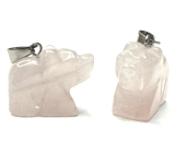 Rose Bear pendant natural stone, hand cut figurine 1,8 x 2,5 x 8 mm, love stone