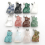 Chalcedony green Dog pendant natural stone, hand cut figurine 1,8 x 2,5 x 8 mm, stone of love, joy