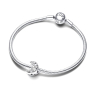 Charm Sterling silver 925 Sun and crescent with clear cubic zirconia, bead for bracelet universe