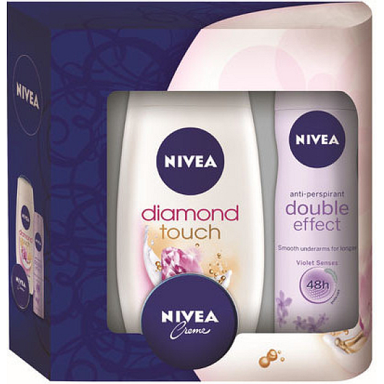 Nivea Double antiperspirant spray 150 ml + Diamond Touch shower gel 250 ml + cream 30 ml for women cosmetic set