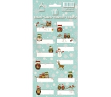 Sheet of Christmas Label Stickers Owls Green Sheet 12 Labels
