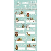 Sheet of Christmas Label Stickers Owls Green Sheet 12 Labels