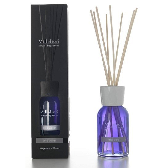 Millefiori Milano Natural Cold Water - Cold Water Diffuser 250 ml + 8 reeds, 30 cm long, for medium-sized spaces lasts at least 3 months