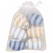 Striped plastic eggs for hanging 6 cm, 6 pieces in organza