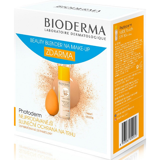 Bioderma Photoderm Nude Touch SPF 50 Tinted Fluid Dark Shade 40 ml + Beauty Blender Makeup Sponge, Cosmetic Set