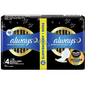 Always Ultra Secure Night Protection Sanitary Pads with Wings 12 Pieces