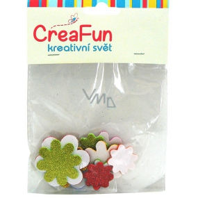 CreaFun Self-adhesive decoration Flower Eva with glitter mix of colors 31 x 33, 38 x 38, 45 x 45 mm 15 pieces