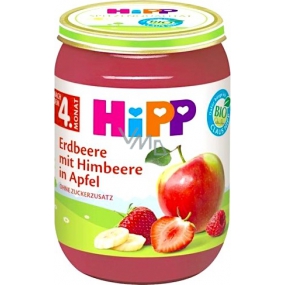 Hipp Fruit Organic Apples with strawberries and raspberries fruit side dish, reduced lactose content and no added sugar for children 190 g