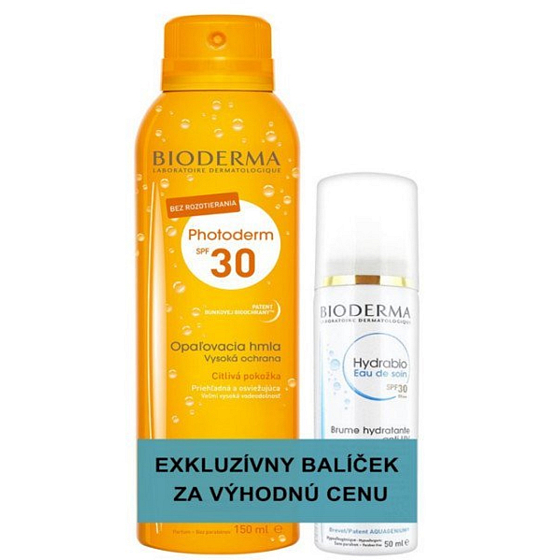 Bioderma Photoderm SPF30 tanning mist 150 ml + Hydrabio Eau De Soin SPF30 moisturizing mist for sensitive and dehydrated skin 50 ml, duopack