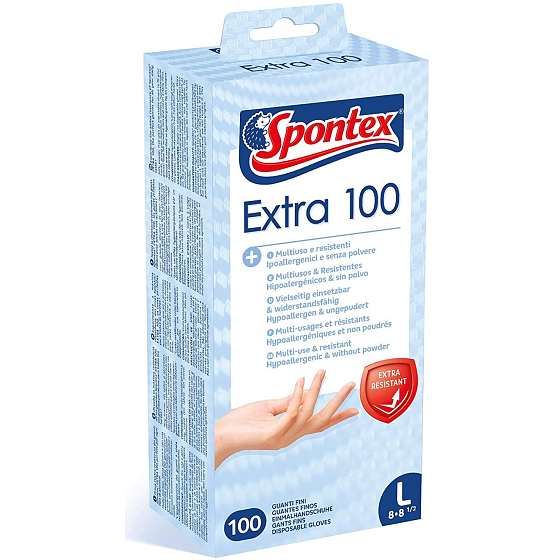 Spontex Extra 100 Disposable gloves, hypoallergenic, powder-free, vinyl, size L, box of 100 pieces