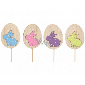 Wooden egg with bunny recess 8 cm + skewers 1 piece
