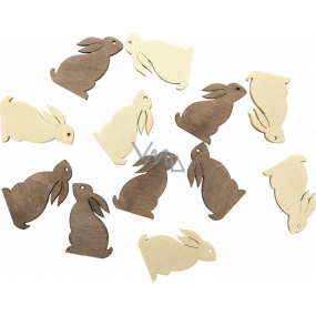 Wooden bunny beige, brown 4 cm, 12 pieces