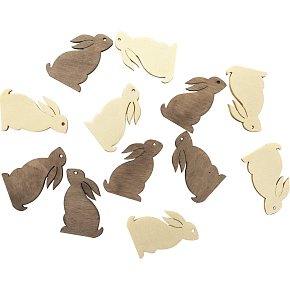 Wooden bunny beige, brown 4 cm, 12 pieces