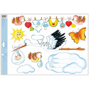 Window film without glue For the birth of a baby stork with a cloud blue 35 x 50 cm