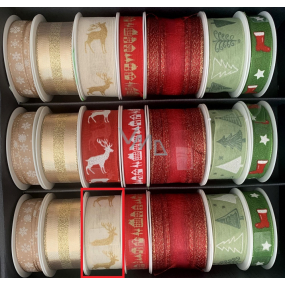 Nekupto Christmas fabric ribbon Beige golden deer 25 mm x 2,5 m