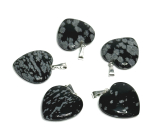 Obsidian flake heart pendant natural stone 20 mm, stone of salvation