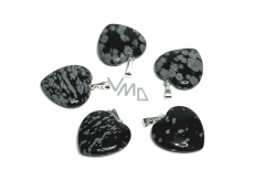 Obsidian flake heart pendant natural stone 20 mm, stone of salvation