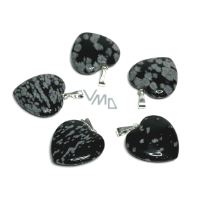 Obsidian flake heart pendant natural stone 20 mm, stone of salvation