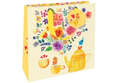 Nekupto Gift paper bag luxury 23 x 23 x 10 cm Teapot yellow