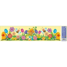 Window foil without glue Easter yellow stripe 3 chickens 64 x 15 cm