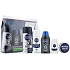 Nivea Men Travel set for men Men cream 30 ml + antiperspirant Invisible 100 ml + Active Clean shower gel 50 ml + Sensitive aftershave balm 30 ml + Sensitive shaving gel 30 ml, cosmetic set
