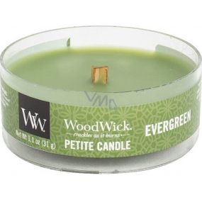 WoodWick Evergreen - Scent of needles scented candle with wooden wick petite 31 g