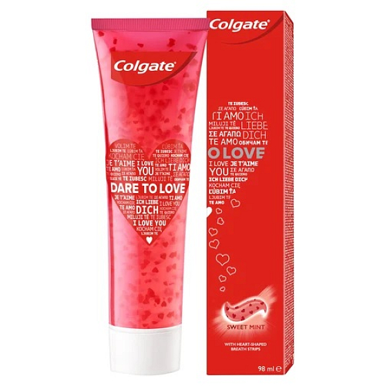 Colgate Dare To Love red toothpaste contains cooling soluble crystals in the shape of a heart 98 ml