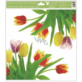 Window foil without glue corner Yellow tulips with glitter 30 x 33.5 cm