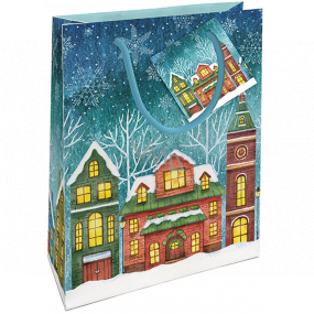 Nekupto Gift paper bag 14 x 11 x 6,5 cm Christmas with snow houses