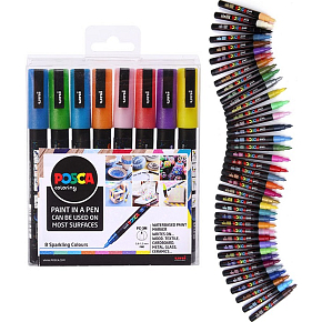 Posca Universal acrylic marker set 0,9 - 1,3 mm Mix of glitter colours 8 pieces PC-3M
