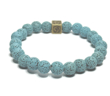 Lava light blue with royal mantra Om, bracelet elastic natural stone, ball 8 mm / 16-17 cm, born of the four elements