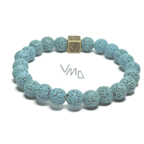 Lava light blue with royal mantra Om, bracelet elastic natural stone, ball 8 mm / 16-17 cm, born of the four elements