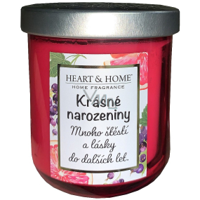 Heart & Home Fresh grapefruit and blackcurrant soy scented candle with Happy Birthday 110 g