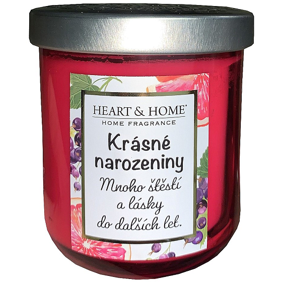 Heart & Home Fresh grapefruit and blackcurrant soy scented candle with Happy Birthday 110 g