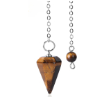 Tiger eye pendulum natural stone 2,5cm + 18 cm chain with bead, stone of sun and earth, brings luck and wealth