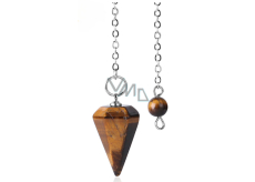Tiger eye pendulum natural stone 2,5cm + 18 cm chain with bead, stone of sun and earth, brings luck and wealth