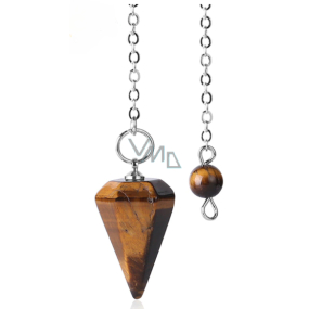 Tiger eye pendulum natural stone 2,5cm + 18 cm chain with bead, stone of sun and earth, brings luck and wealth