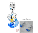 Sterling Silver 925 Luminous - Zodiac Sign Aquarius, Bracelet Pendant