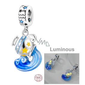 Sterling Silver 925 Luminous - Zodiac Sign Aquarius, Bracelet Pendant