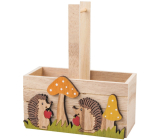 Autumn wooden basket with hedgehog 14 cm
