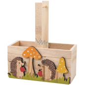 Autumn wooden basket with hedgehog 14 cm