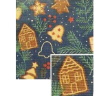 Nekupto Christmas gift wrapping paper 70 x 150 cm Dark blue, twigs, houses