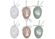 Eggs with bunnies for hanging 6 cm, 6 pieces in bag