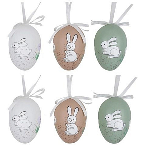 Eggs with bunnies for hanging 6 cm, 6 pieces in bag