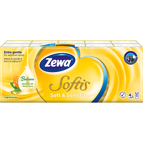 Zewa Softis Soft & Sensitive 4-ply paper handkerchiefs, 10× 9 pcs
