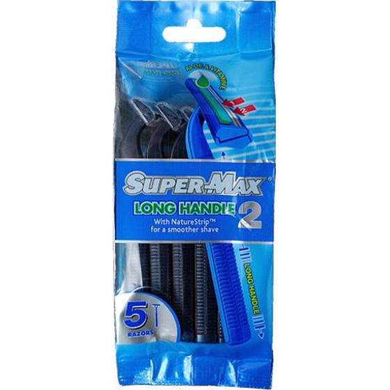 Super-Max Long Handle Disposable 2-Blade Razor for Men, 5 Pieces