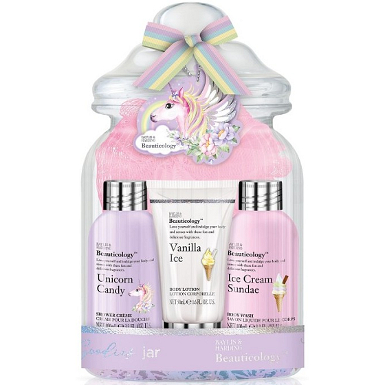Baylis & Harding Unicorn sparkling ballistic bath ball 140 g + shower cream 100 ml + cleansing gel 100 ml + body lotion 50 ml + washcloth, cosmetic set