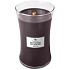 WoodWick Black Plum Cognac scented candle with wooden wick and lid glass large 609 g