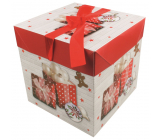 Folding gift box with Christmas ribbon with gifts and gingerbread 21.5 x 21.5 x 21.5 cm